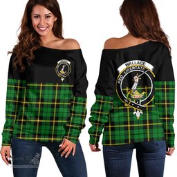 Scottish Wallace Hunting Green Clan Tartan Off Shoulder Sweatshirt - Crest Special Style