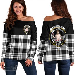 Scottish MacFarlane Black & White Ancient Clan Tartan Off Shoulder Sweatshirt - Crest Special Style