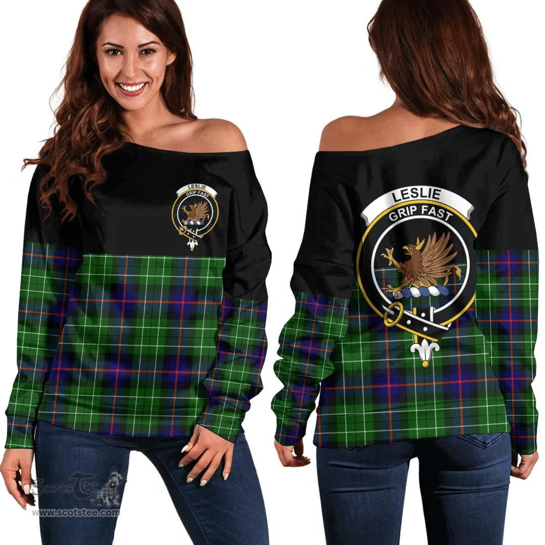 Scottish Leslie Hunting Ancient Clan Tartan Off Shoulder Sweatshirt - Crest Special Style