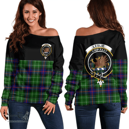 Scottish Leslie Hunting Ancient Clan Tartan Off Shoulder Sweatshirt - Crest Special Style