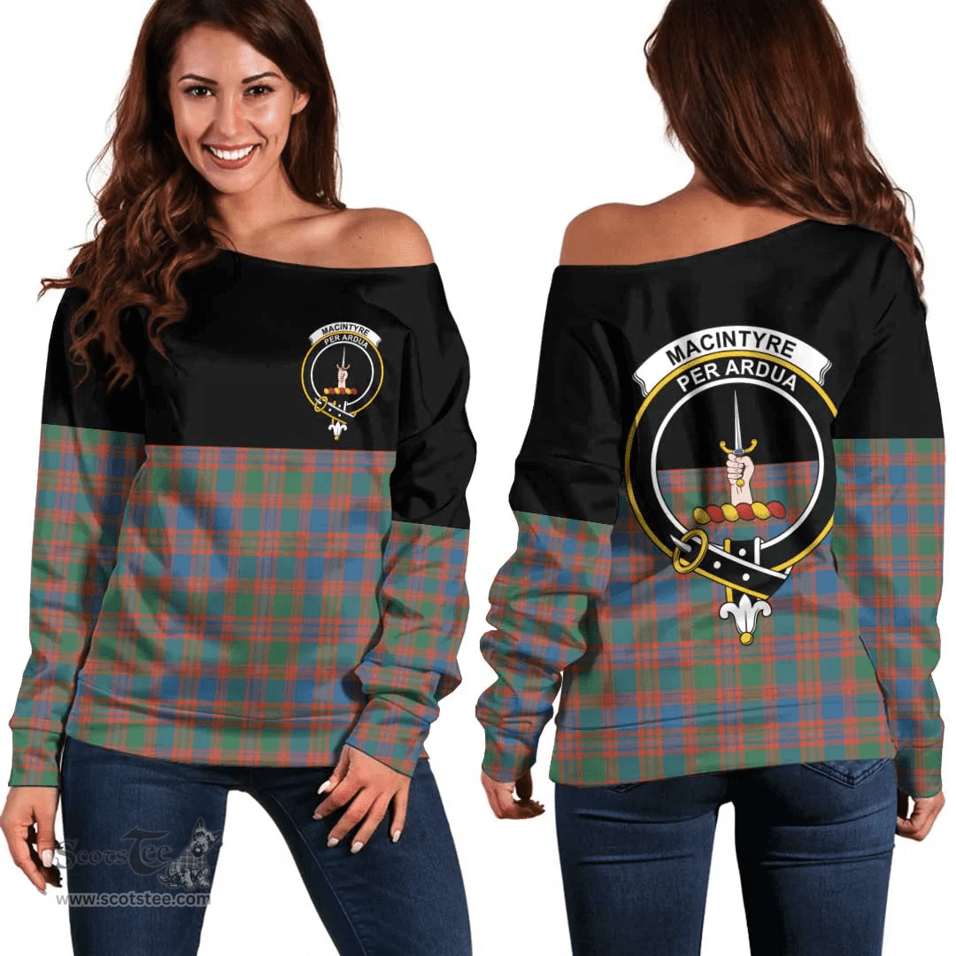 Scottish MacIntyre Ancient Clan Tartan Off Shoulder Sweatshirt - Crest Special Style