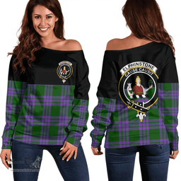 Scottish Elphinstone Clan Tartan Off Shoulder Sweatshirt - Crest Special Style