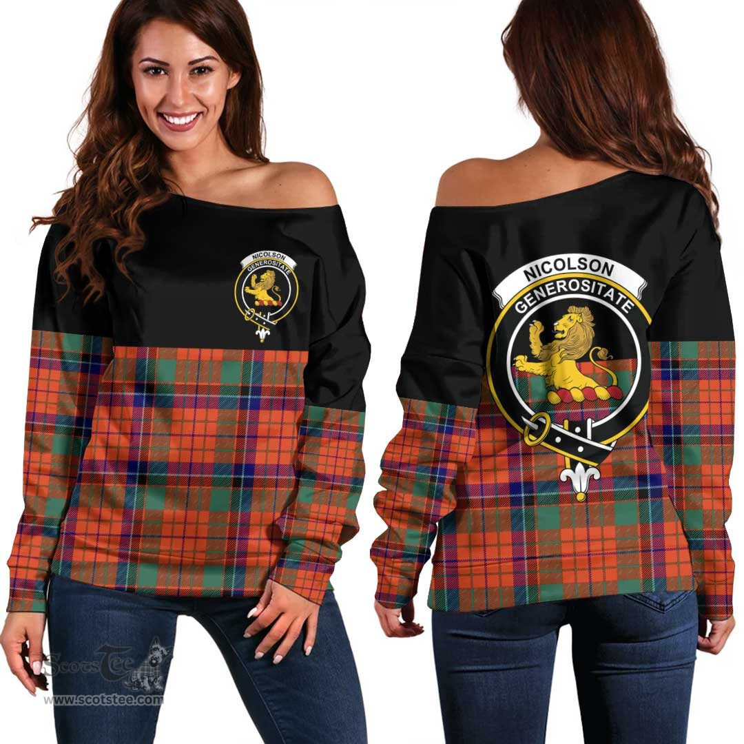 Scottish Nicolson Ancient Clan Tartan Off Shoulder Sweatshirt - Crest Special Style