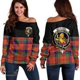 Scottish Nicolson Ancient Clan Tartan Off Shoulder Sweatshirt - Crest Special Style