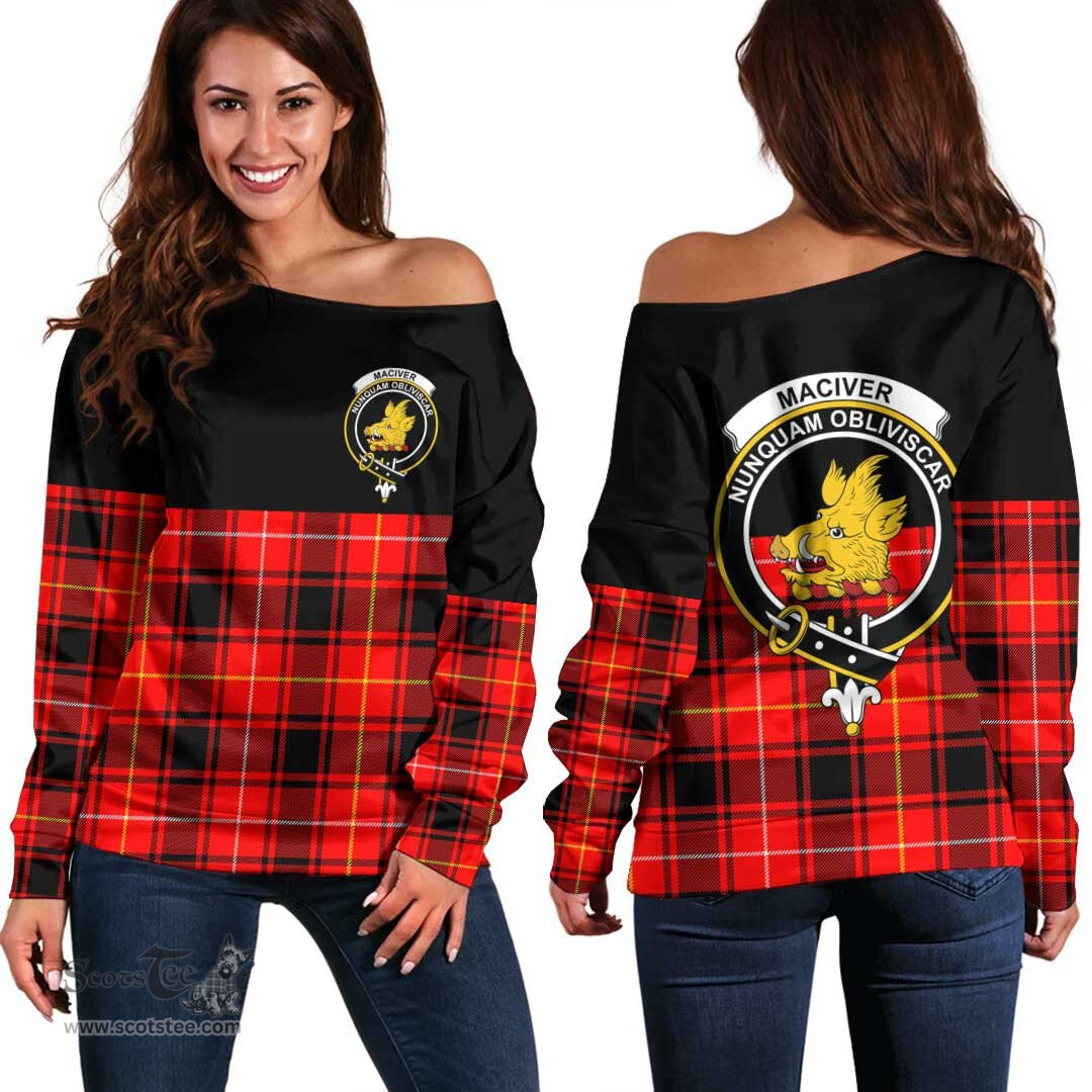 Scottish MacIver Modern Clan Tartan Off Shoulder Sweatshirt - Crest Special Style