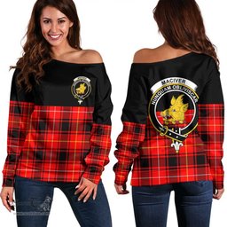 Scottish MacIver Modern Clan Tartan Off Shoulder Sweatshirt - Crest Special Style