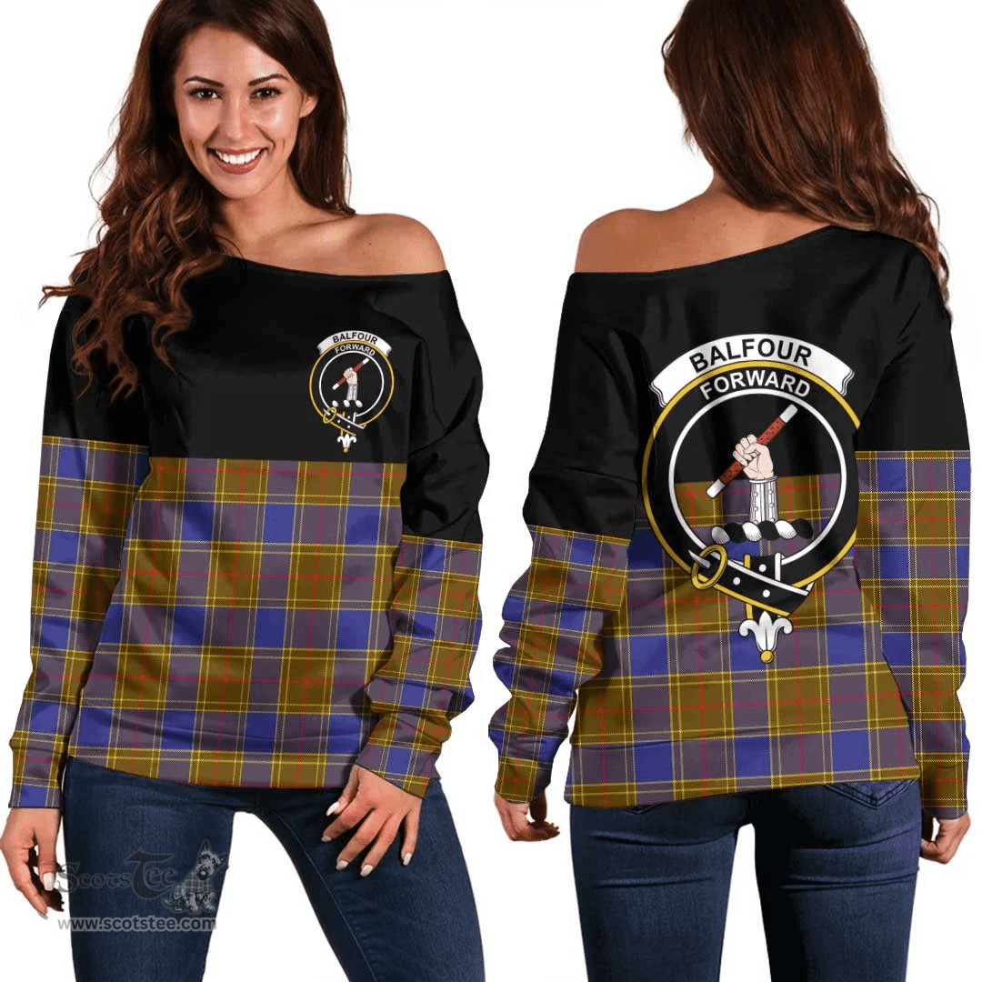 Scottish Balfour Modern Clan Tartan Off Shoulder Sweatshirt - Crest Special Style