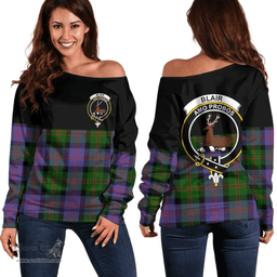 Scottish Blair Modern Clan Tartan Off Shoulder Sweatshirt - Crest Special Style