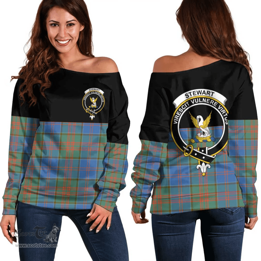 Scottish Stewart of Appin Hunting Ancient Clan Tartan Off Shoulder Sweatshirt - Crest Special Style