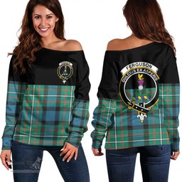 Scottish FERGUSON ANCIENT Clan Tartan Off Shoulder Sweatshirt - Crest Special Style