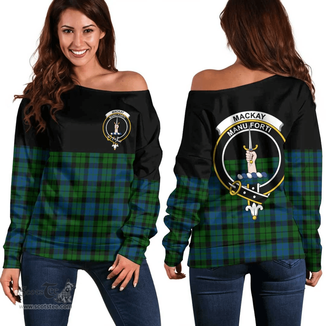 Scottish MacKay Modern Clan Tartan Off Shoulder Sweatshirt - Crest Special Style