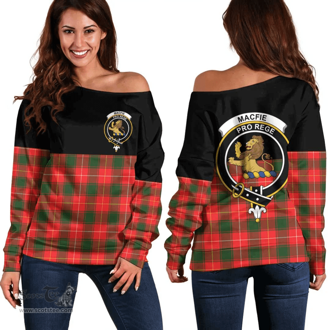 Scottish MacFie Clan Tartan Off Shoulder Sweatshirt - Crest Special Style