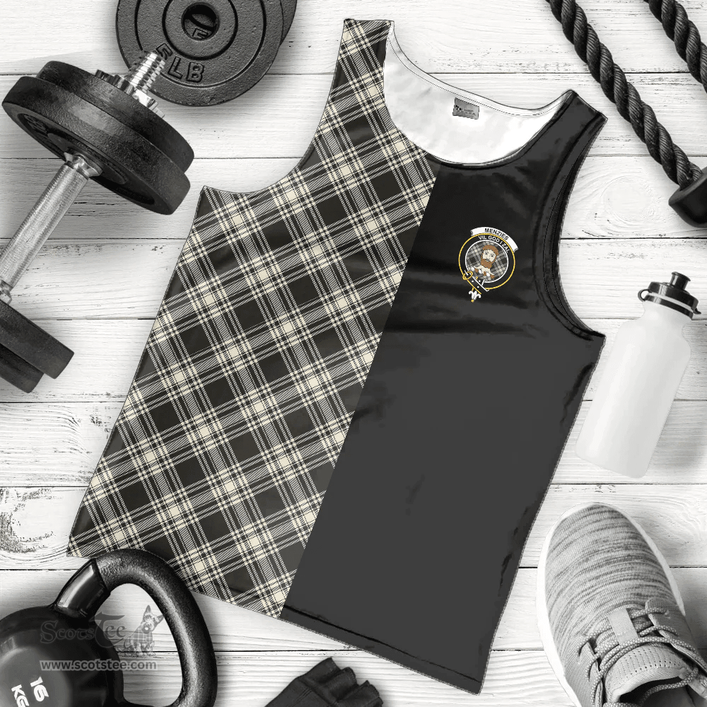Scottish Menzies Black _ White Ancient Clan Tartan Men Tank Top - Half of Me Style - Custom Your Text Scottish Plaid Tartan Plaid