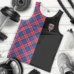Scottish Graham of Menteith Red Clan Tartan Men Tank Top - Half of Me Style - Custom Your Text Scottish Plaid Tartan Plaid