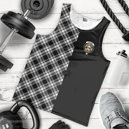 Scottish Menzies Black _ White Modern Clan Tartan Men Tank Top - Half of Me Style - Custom Your Text Scottish Plaid Tartan Plaid
