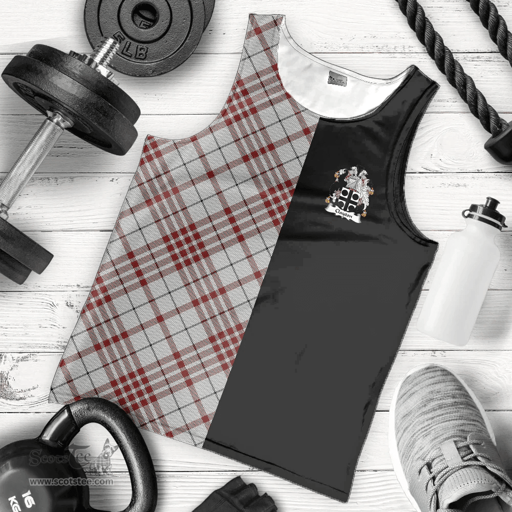 Scottish Clayton Clan Tartan Men Tank Top - Half of Me Style - Custom Your Text Scottish Plaid Tartan Plaid