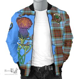 Scottish Anderson Ancient Tartan Family Crest with Thistle and Scotland Map Tartan Plaid Bomber Jacket Scottish Plaid Tartan Plaid - ScotsTee - scotstee.com