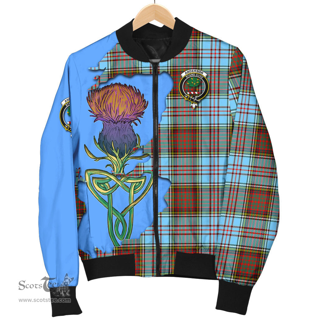 Scottish Anderson Ancient Tartan Family Crest with Thistle and Scotland Map Tartan Plaid Bomber Jacket Scottish Plaid Tartan Plaid - ScotsTee - scotstee.com