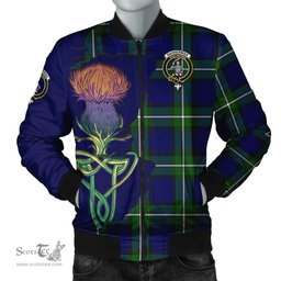 Scottish Bannerman Tartan Family Crest with Thistle and Scotland Map Tartan Plaid Bomber Jacket Scottish Plaid Tartan Plaid - ScotsTee - scotstee.com