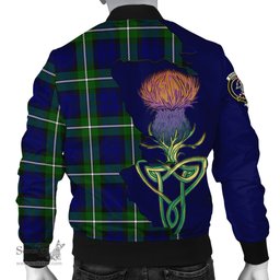Scottish Bannerman Tartan Family Crest with Thistle and Scotland Map Tartan Plaid Bomber Jacket Scottish Plaid Tartan Plaid - ScotsTee - scotstee.com