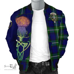 Scottish Bannerman Tartan Family Crest with Thistle and Scotland Map Tartan Plaid Bomber Jacket Scottish Plaid Tartan Plaid - ScotsTee - scotstee.com