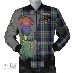 Scottish Colquhoun Dress Tartan Family Crest with Thistle and Scotland Map Tartan Plaid Bomber Jacket Scottish Plaid Tartan Plaid - ScotsTee - scotstee.com