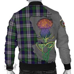 Scottish Colquhoun Dress Tartan Family Crest with Thistle and Scotland Map Tartan Plaid Bomber Jacket Scottish Plaid Tartan Plaid - ScotsTee - scotstee.com