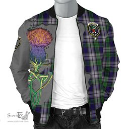 Scottish Colquhoun Dress Tartan Family Crest with Thistle and Scotland Map Tartan Plaid Bomber Jacket Scottish Plaid Tartan Plaid - ScotsTee - scotstee.com