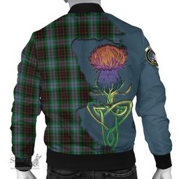 Scottish Brodie Hunting Tartan Family Crest with Thistle and Scotland Map Tartan Plaid Bomber Jacket Scottish Plaid Tartan Plaid - ScotsTee - scotstee.com