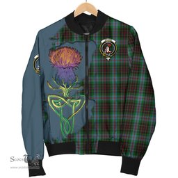 Scottish Brodie Hunting Tartan Family Crest with Thistle and Scotland Map Tartan Plaid Bomber Jacket Scottish Plaid Tartan Plaid - ScotsTee - scotstee.com