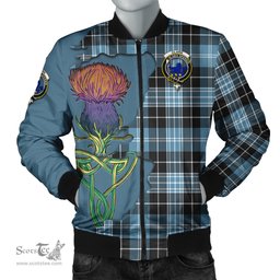 Scottish Clark (Lion) Ancient Tartan Family Crest with Thistle and Scotland Map Tartan Plaid Bomber Jacket Scottish Plaid Tartan Plaid - ScotsTee - scotstee.com