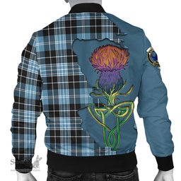 Scottish Clark (Lion) Ancient Tartan Family Crest with Thistle and Scotland Map Tartan Plaid Bomber Jacket Scottish Plaid Tartan Plaid - ScotsTee - scotstee.com