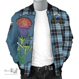 Scottish Clark (Lion) Ancient Tartan Family Crest with Thistle and Scotland Map Tartan Plaid Bomber Jacket Scottish Plaid Tartan Plaid - ScotsTee - scotstee.com