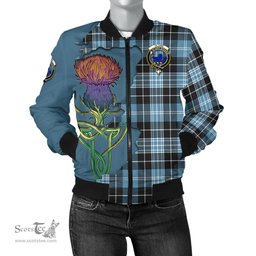 Scottish Clark (Lion) Ancient Tartan Family Crest with Thistle and Scotland Map Tartan Plaid Bomber Jacket Scottish Plaid Tartan Plaid - ScotsTee - scotstee.com