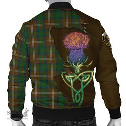 Scottish Chisholm Hunting Tartan Family Crest with Thistle and Scotland Map Tartan Plaid Bomber Jacket Scottish Plaid Tartan Plaid - ScotsTee - scotstee.com