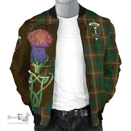 Scottish Chisholm Hunting Tartan Family Crest with Thistle and Scotland Map Tartan Plaid Bomber Jacket Scottish Plaid Tartan Plaid - ScotsTee - scotstee.com