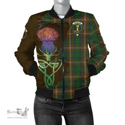 Scottish Chisholm Hunting Tartan Family Crest with Thistle and Scotland Map Tartan Plaid Bomber Jacket Scottish Plaid Tartan Plaid - ScotsTee - scotstee.com