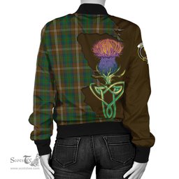 Scottish Chisholm Hunting Tartan Family Crest with Thistle and Scotland Map Tartan Plaid Bomber Jacket Scottish Plaid Tartan Plaid - ScotsTee - scotstee.com