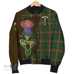 Scottish Chisholm Hunting Tartan Family Crest with Thistle and Scotland Map Tartan Plaid Bomber Jacket Scottish Plaid Tartan Plaid - ScotsTee - scotstee.com