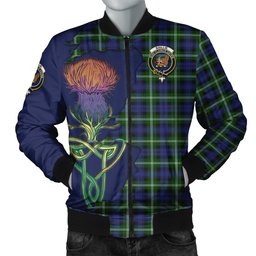 Scottish Baillie Modern Tartan Family Crest with Thistle and Scotland Map Tartan Plaid Bomber Jacket Scottish Plaid Tartan Plaid - ScotsTee - scotstee.com