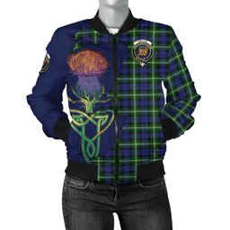 Scottish Baillie Modern Tartan Family Crest with Thistle and Scotland Map Tartan Plaid Bomber Jacket Scottish Plaid Tartan Plaid - ScotsTee - scotstee.com