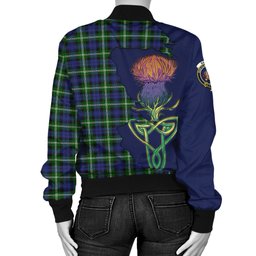 Scottish Baillie Modern Tartan Family Crest with Thistle and Scotland Map Tartan Plaid Bomber Jacket Scottish Plaid Tartan Plaid - ScotsTee - scotstee.com