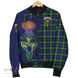Scottish Baillie Modern Tartan Family Crest with Thistle and Scotland Map Tartan Plaid Bomber Jacket Scottish Plaid Tartan Plaid - ScotsTee - scotstee.com