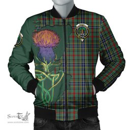 Scottish Bisset Tartan Family Crest with Thistle and Scotland Map Tartan Plaid Bomber Jacket Scottish Plaid Tartan Plaid - ScotsTee - scotstee.com