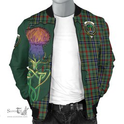 Scottish Bisset Tartan Family Crest with Thistle and Scotland Map Tartan Plaid Bomber Jacket Scottish Plaid Tartan Plaid - ScotsTee - scotstee.com