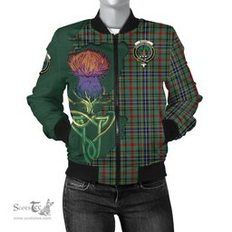 Scottish Bisset Tartan Family Crest with Thistle and Scotland Map Tartan Plaid Bomber Jacket Scottish Plaid Tartan Plaid - ScotsTee - scotstee.com