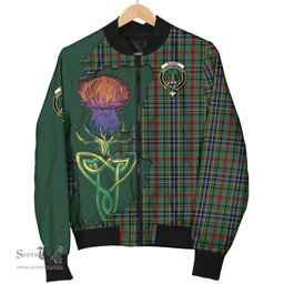 Scottish Bisset Tartan Family Crest with Thistle and Scotland Map Tartan Plaid Bomber Jacket Scottish Plaid Tartan Plaid - ScotsTee - scotstee.com