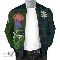 Scottish Black Watch Tartan Family Crest with Thistle and Scotland Map Tartan Plaid Bomber Jacket Scottish Plaid Tartan Plaid - ScotsTee - scotstee.com