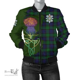 Scottish Black Watch Tartan Family Crest with Thistle and Scotland Map Tartan Plaid Bomber Jacket Scottish Plaid Tartan Plaid - ScotsTee - scotstee.com