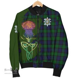 Scottish Black Watch Tartan Family Crest with Thistle and Scotland Map Tartan Plaid Bomber Jacket Scottish Plaid Tartan Plaid - ScotsTee - scotstee.com